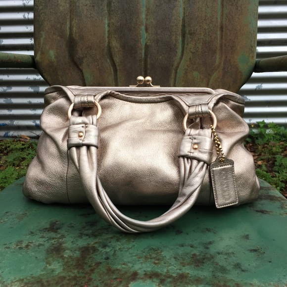 Coach Handbags - Coach Metallic Gold Kisslock Parker Satchel